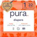 2 x Pura Hypoallergenic Diapers, Size 1 (4-11 lbs), Newborn, Totally Chlorine Free, Wetness Indicator, Suitable for Sensitive Skin, Soft Organic Cotton Comfort, Overnight, 1 Pack of 32 Baby Diapers