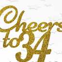 Gold Glitter Cheers to 34 years cake topper, Gold Happy 34th Birthday Cake Topper, Birthday Party Decorations, Supplies