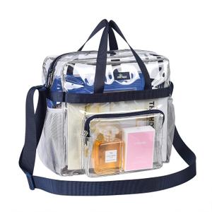 MAY TREE Clear Bag for Stadium Events 12×6×12 Clear Tote Lunch Bag with Reinforced Straps for Work, Sporting Events and Gym, Navy