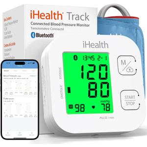 iHealth Track Smart Upper Arm Blood Pressure Monitor with Wide Range Cuff That fits Standard to Large Adult Arms, Bluetooth Compatible for iOS & Android Devices