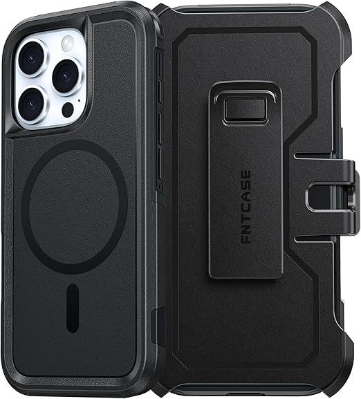 FNTCASE for iPhone 16 Magnetic Case: Dual Layer Shockproof Protective Cell Phone Cover with Rugged Belt-Clip Holster | Heavy Duty Military Grade Drop Protection Non Slip Textured Phonecase 