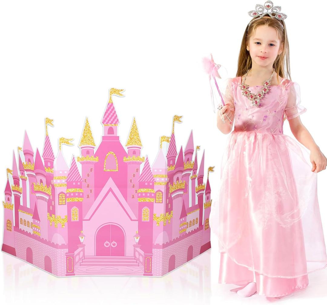 Pink Castle Backdrop Princess Birthday Standing Card Paper for Princess Party Decoration 23.58x 39 Inch Pink Royal Castle Photography Background Table Decoration for Photo Background Party Supply