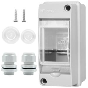 Waterproof Distribution Protection Box, ABS Plastic Breaker Electrical Box and Transparent Cover IP65, for Indoor Outdoor Wall Circuit Breaker (HT-2WAY) (HT-2WAY(2.4x3.7x4.9 IN))