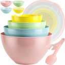 16 Piece Plastic Mixing Bowls with Lids Set - Nesting Bowls Set includes 8 Prep Bowls and 8 Lids, 2-in-1 Spoon-Fork, Large Salad Bowl for Preparing, Serving, and Storing, Dishwasher & Microwave Safe