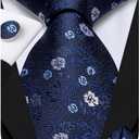 Dubulle Mens Tie Set Solid Paisley Silk Striped Necktie for Men with Cufflinks Tie and Pocket Square (Blue)
