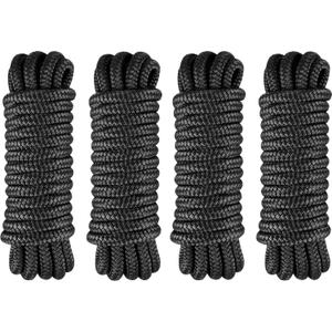 4 Pack 1/2" x 10' Boat Fender Lines - Marine Grade Nylon Boat Rope with 10" Loop for Tying Fenders and Docking Small Boats - Double Braided Dock Lines, Easy Handling, Fray Resistant - Black