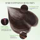 Hair Toppers for Women Real Human Hair 3603D Cover Human Topper for Thinning No Bangs Middle Part Lace Base 11 Inch Hairpieces for Women (Side Bangs, Dark Brown)