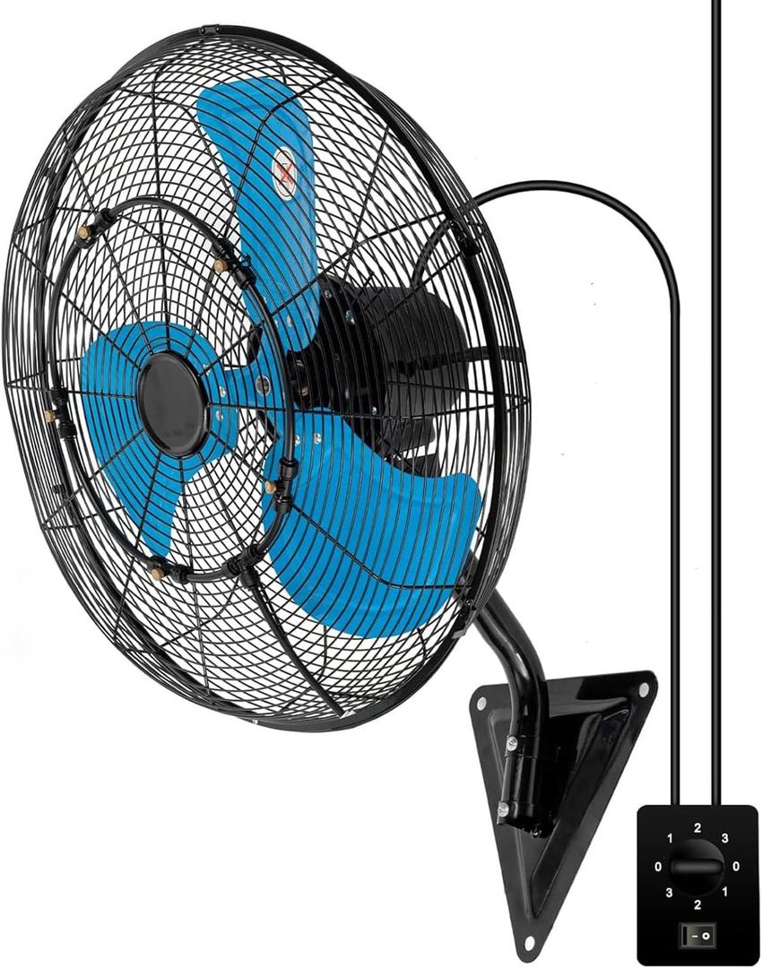 20" Wall Mount Fan 7000 CFM Wall Oscillation Fan 3-Speed Industrial Fans with Mist High Velocity Wall mounted Fans for Residential, industrial, Warehouse, Greenhouse, Workshop (BG Blue Misting)