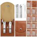 Geosar 12 Sets Manicure Set Bulk Nail Clippers Pedicure Kit Stainless Steel Professional Pedicure Grooming Kits Nail Care Tools with Travel Case for Men Women Hands Foot(Brown)