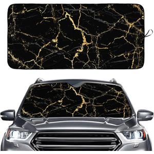 Black Gold Marble Windshield Sun Shade, Front Window Sun Shade for Car SUV Truck-63'' X 30'', Foldable UV Ray Reflector Visor Shield Cover