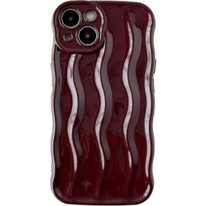 Caseative for iPhone 13 Case,Water Ripple Pattern Curly Wave Frame Soft Phone Case (Wine Red)