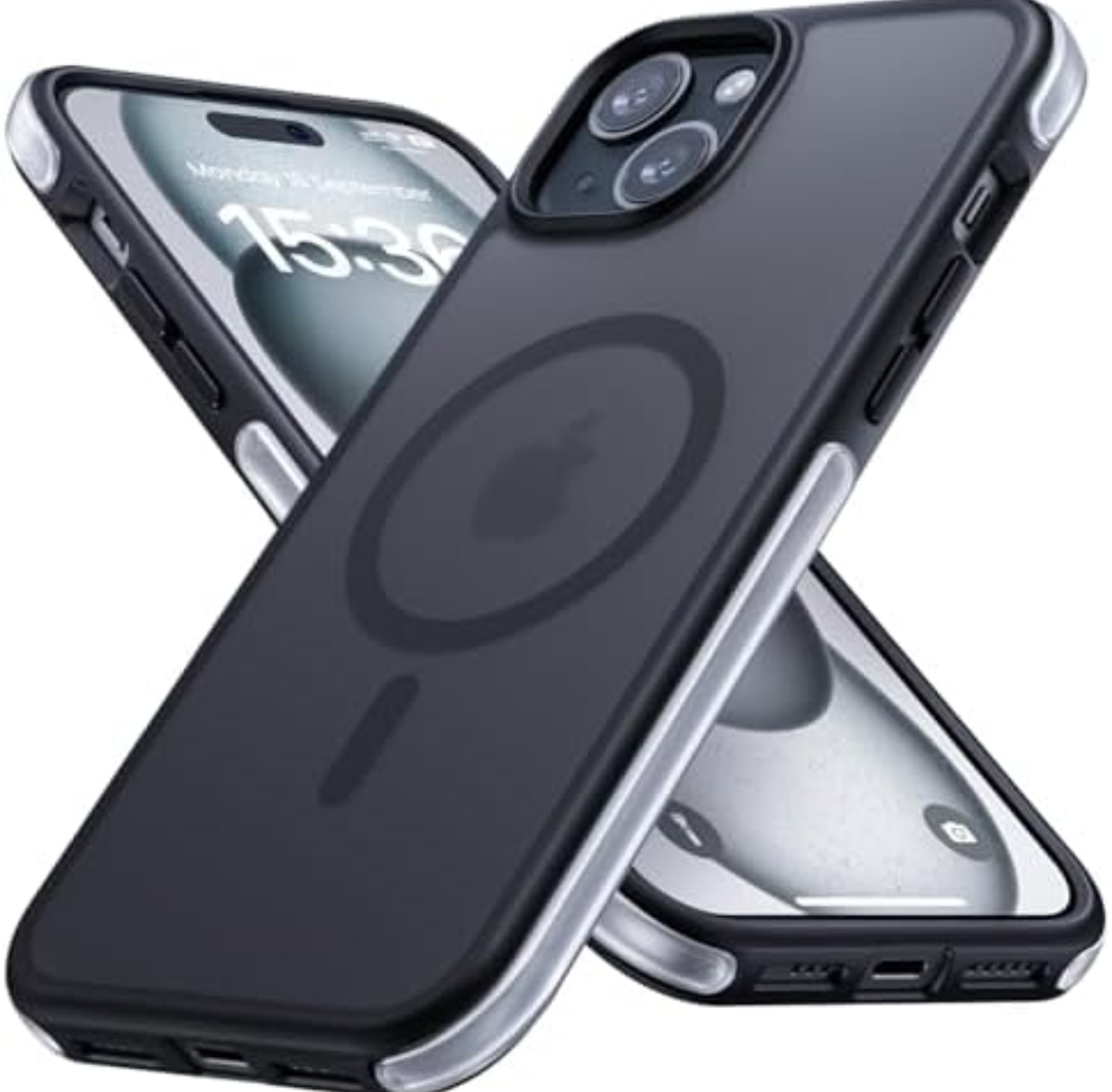 Pack of 2 Lamicall Magnetic Phone Case for iPhone 15 Plus for MagSafe - [18 FT Mil-Grade Drop Protection] Phone Case with Air Bumpers and Raised Edges, Shockproof Case for iPhone 15 Plus Phone Case, Black