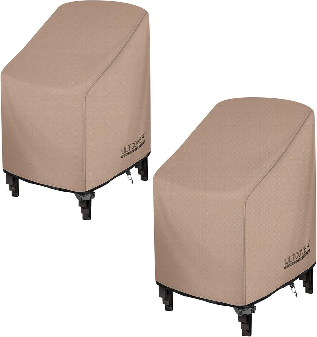 ULTCOVER Stackable Patio Chair Cover Waterproof Outdoor Stack of Chairs Cover 2 Pack Fits Up to 26W x 34D x 45H inches