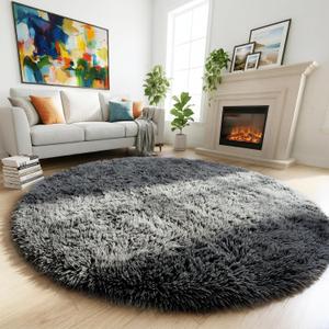 2 x 
Amdrebio Grey Fuzzy Round Circle Rug 4Ft for Bedroom Living Room Office