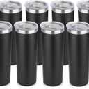 HASLE OUTFITTERS 20 oz Skinny Tumblers Bulk Set, Stainless Steel Insulated Slim Tumblers with Lids, Reusable Double Wall Travel Coffee Mugs, Durable Powder Coated Travel Water Cups(Black, 8) (