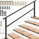 VIVOSUN Outdoor Handrail, 6-7 Step Stair Handrail, 83" x 36" Fits 1 to 7 Steps, Wrought Mattle Iron Handrail for Concrete Steps, Porch Steps, Black, HR-0004