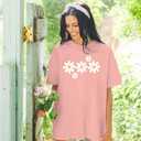 Faktuzi Daisy Shirts for Women Oversized T Shirts Flower Graphic Tees Vintage Floral Print Crewneck Cotton Short Sleeve Tops (Pink, M)