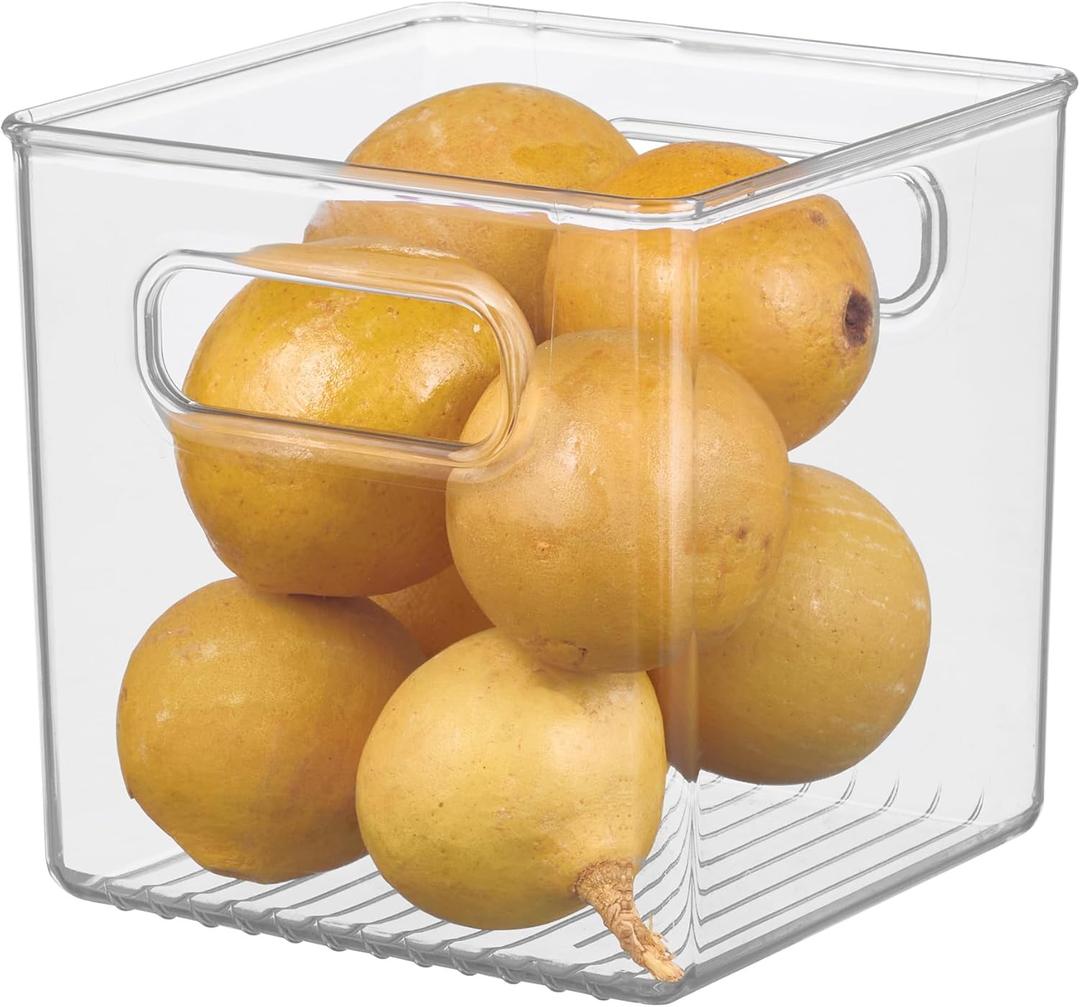 iDesign Recycled Plastic Pantry and Kitchen Storage, Freezer and Fridge Organizer Bin with Easy Grip Handles  6 x 6 x 6, Clear