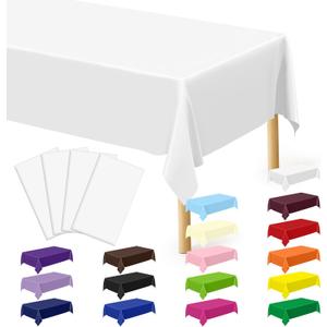 4 Packs White Plastic Tablecloth, Sturdy Disposable Table Cloth, 54 X 108 Inches Paper Table Cloths for Parties Disposable, Effortless Cleanup for Picnic Table Cloths Parties Birthday and Any Occasion