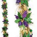 idyllic 6FT Mardi Gras Garland, Purple Gold Green Poinsettia Decor for Table Mantel Window Porch Staircase Wall Indoor Outdoor Home Decor (20 Inch)