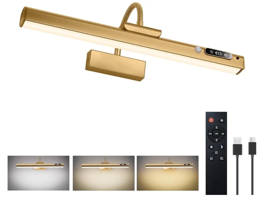 15.7'' Picture Lights for Wall with Motion Sensor, 9000mAh Rechargeable Battery Operated Poster Lights for Paintings, Portraits, Wall Decor, Gold