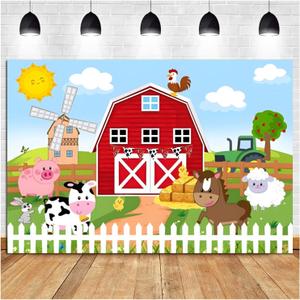 10x8ft Farm Backdrop Red Barn Farmhouse Animals Photography Background Birthday Baby Shower Kids Themed Party Banner Decorations Supplies Photo Booth Props