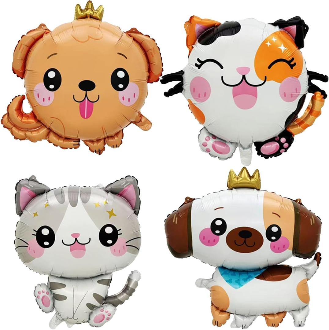 4 Pcs Dog & Cat Balloons animal Foil balloons Pet Party Balloon for Birthday Baby Shower Pet Party Decorations