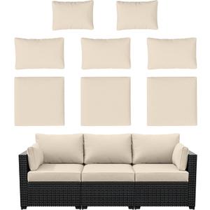 8p Outdoor Cushion Slipcovers Outdoor Patio Cushions Covers Replacement Waterproof with Zipper for 3-Seat Outdoor Rattan Sofa Patio Furniture Cushion Covers Cream, Covers Only