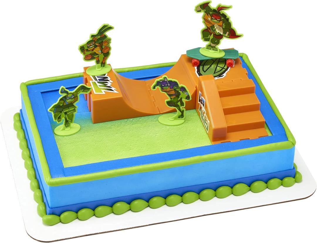DecoSet Teenage Mutant Ninja Turtles TMNT-RISE UP! Cake Topper, 6-Piece Birthday Decoration for Cakes and Cupcakes, Surprise Your TMNT Fan with ALL the Characters and Interactive Skateboard