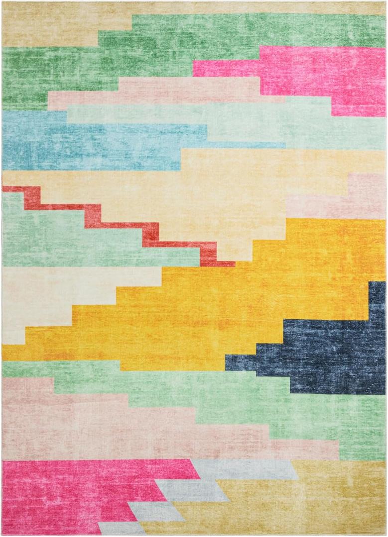 TOWN & COUNTRY PLAY Nara Southwest Pop Kid's Washable Area Rug, Soft & Plush, Safe Non-Slip Backing, Bedroom Rug, Dorm Decor, Playroom & Classroom Rugs, Pink/Multi, 7'10"x10'2"