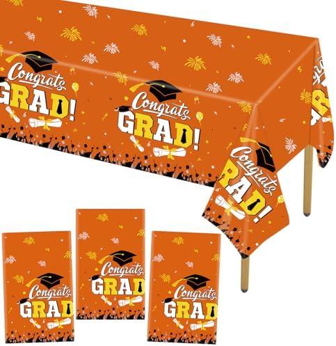 Pack of 2 STARSIDE Set of 3 Plastic 2025 Graduation Tablecloth,54"x108" Graduation Party Table Decorations, Congrats Grad Disposable Tablecovers for Congrats Grad Party Supplies (Orange)