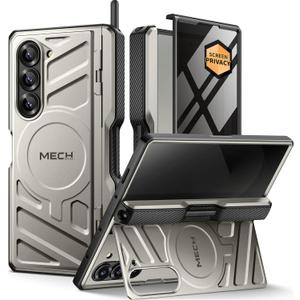 TONGATE for Galaxy Z Fold 6 Case with Privacy Screen Protector, [Compatible with MagSafe][Anti Spy] Shockproof Phone Case, Built-in Stand & Belt Clip & Hinge Cover for Samsung Z Fold 6 2025, Tigray