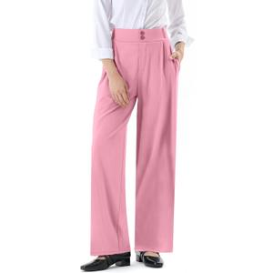 Womens Wide Straight Leg Work Pants Casual Slacks Business Office Trousers Button Dress Pants (Pink, M)
