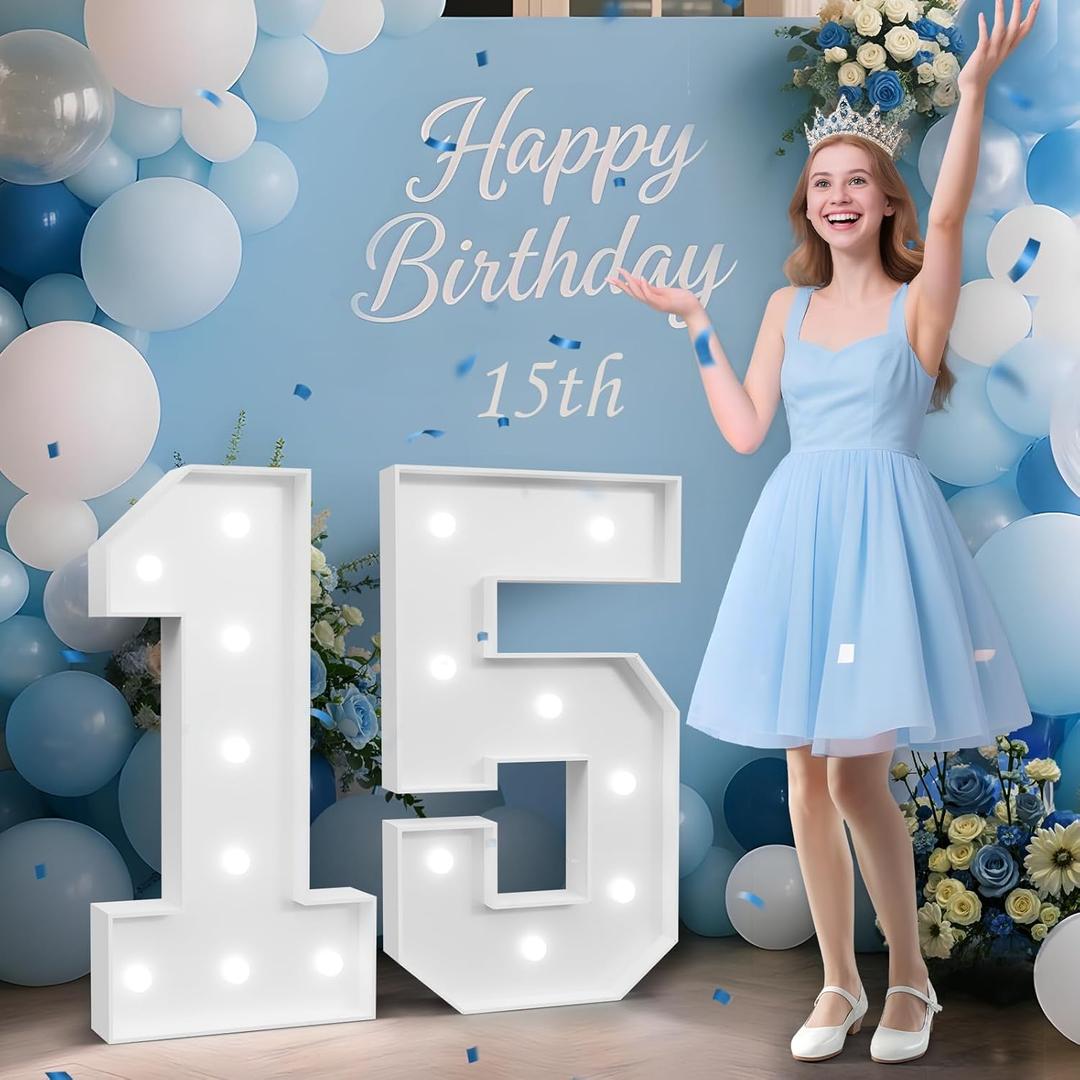 3FT 15 Marquee Numbers, 15 Light up Numbers for Party, Numero 15 Decoracion para Quinceaera, 15th Birthday Decorations, Big 15 Sign with Light for Anniversary, Birthday Backdrop Decor