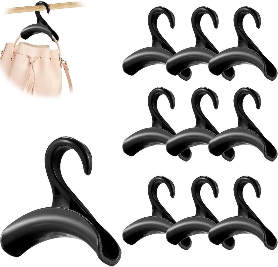 10PCS Purse Hanger Hook, SEILETOO ABS Bag Hanger, Black Backpack Hanger Hook, Purse Holder for Closet, Storage for Handbags, Tote, Satchels