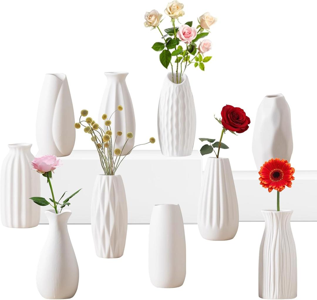 5'' White Ceramic Bud Vases Set of 10 - Small, Mini Vases for Flowers, Centerpieces & Decor (10pcs-01)