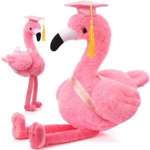 Chalyna 10 Inch Graduation Gifts Flamingo Plush Stuffed Animal with Gold Tassel Graduation Hat and Sash Congrats Grad Gift for Kids Student Friend Relatives Party Decoration(Pink)