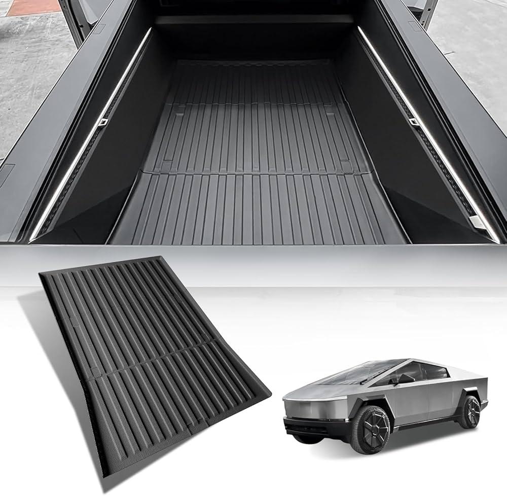 BestEvMod Truck Bed Mat Compatible with Tesla Cybertruck 2023 2024 2025 Accessories Pickup Heavyweight Cargo Liner TPE All-Weather Protection Rear, Black (Truck Bed Mat)