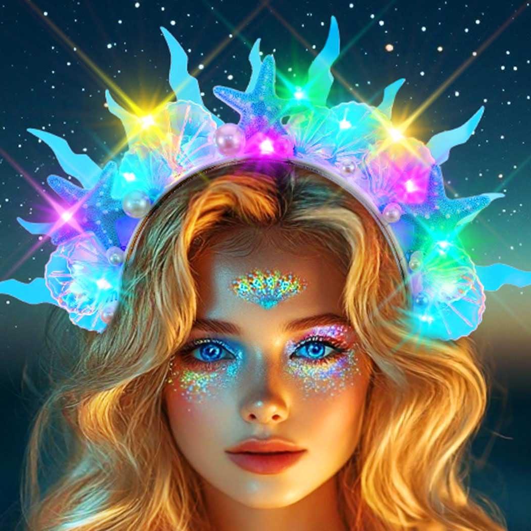 JAKAWIN Light Up Mermaid Costume Headband Ocean Hair Accessories for Women (Standard, Blue)