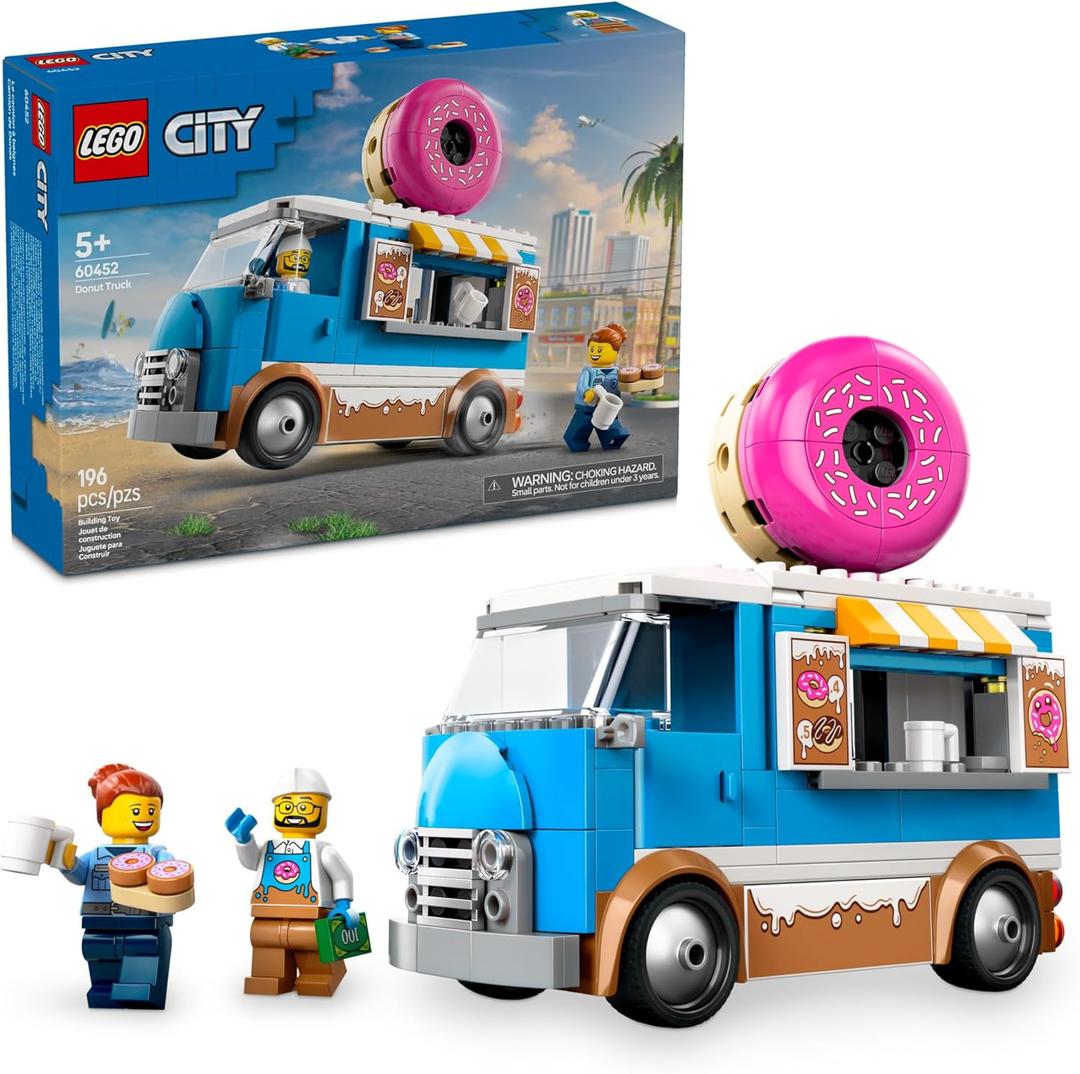LEGO City Donut Truck Toy - Building Toy for Kids, Boys and Girls, Ages 5+ - Gift for Birthdays - Mobile Donut Stand W/ 2 Minifigures & Other Accessories - 60452