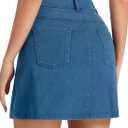THE GYM PEOPLE Women's Stretchy Jean Skorts Slim Fit Side Split Casual Denim Skirts with Pockets (Blue), S