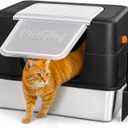 Vivifying XL Stainless Steel Cat Litter Box with Lid, Side Entry, Black