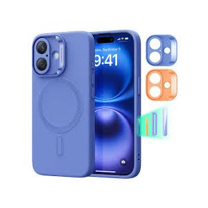 ESR for iPhone 16 Case, Camera Control Button Silicone Case with Stand, Compatible with MagSafe, Built-in Camera Stash Stand, Magnetic Phone Case, Cloud Series, Ultramarine