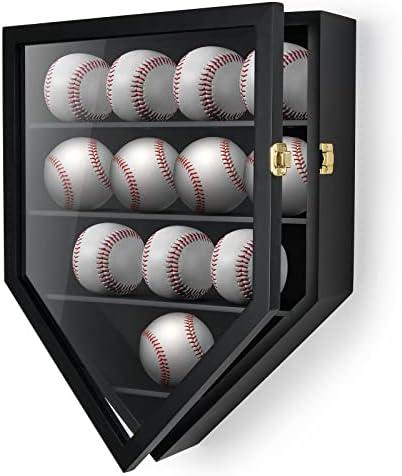TJ.MOREE 12 Baseball Display Case, Baseball Holders for Balls Display, 13 x 16.5 inches Wall Mount Shadow Box with Locks for Home Run Derby Baseball Collector Memorabilia Autograph Balls - Black