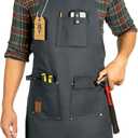 Texas Canvas Wares Waxed Canvas Heavy Duty Work Apron With Pockets - Deluxe Edition - with Quick Release Buckle Adjustable up to XXL for Men and Women (Grey Deluxe Edition) (L)