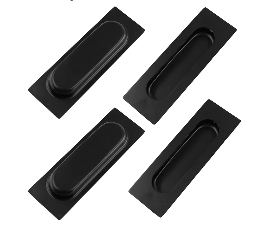 4PCS Black Recessed Sliding Door Pull, 4.72Inch Rectangular Stainless Steel Finger Flush Pulls for Closet Pocket, Sliding Barn Door Handle Set