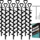Ground Anchors Screw in, Heavy Duty Ground Trampoline Stakes High Wind Tent Stakes for Tent, Trampoline, Gazebo, Carport, Trap Anchor, Canopies, Swing Set (8x15", Black)