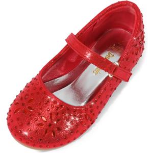 DREAM PAIRS Toddler Girl's Dress Shoes Mary Jane Rhinestone Ballerina Flat for Party, Birthday, Performance, Wedding (13 Little Kid, Red)