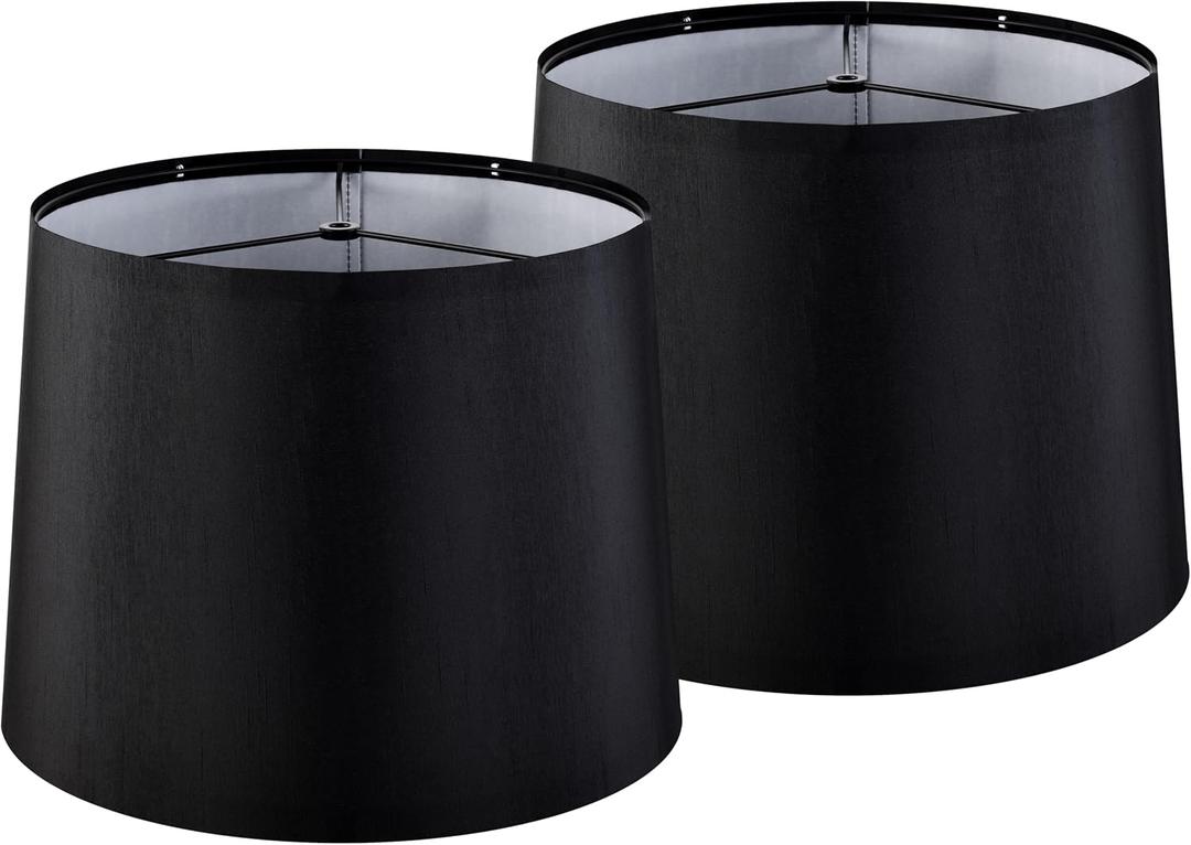 GOSO Black Lamp Shades Set of 2 Medium Drum,11" 13" 10" Spider Lampshades for Table Lamps and Floor Lamp,Modern Decoration Warm Light Lamp for Bedroom,Living Room,Simple Assembly, 11"13"10"-2 PCS