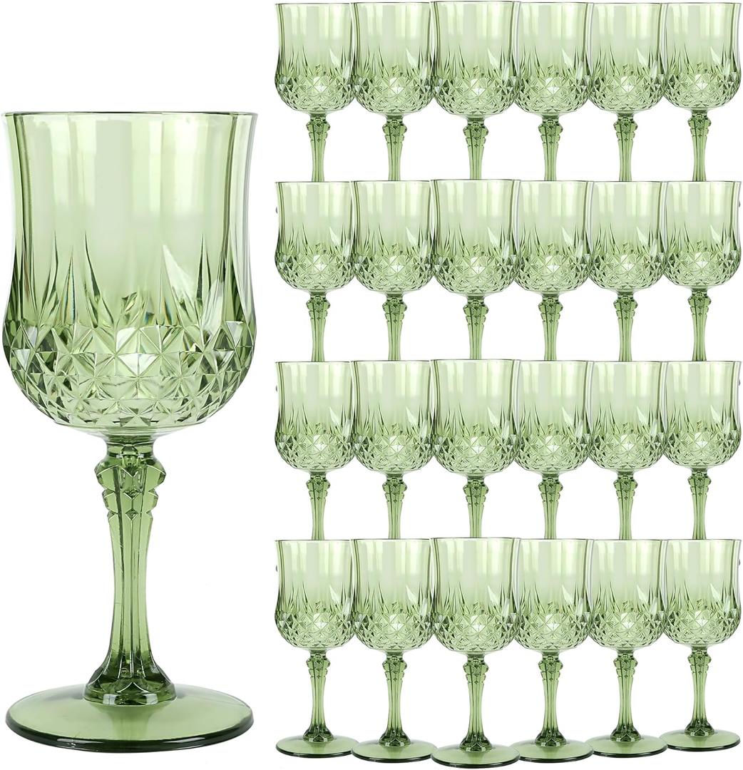 Plastic GlassesPlastic Goblets Vintage Style Cordial Drinking Glasses for Wedding Reception, Grand Event Party Supplies (24, New Green)